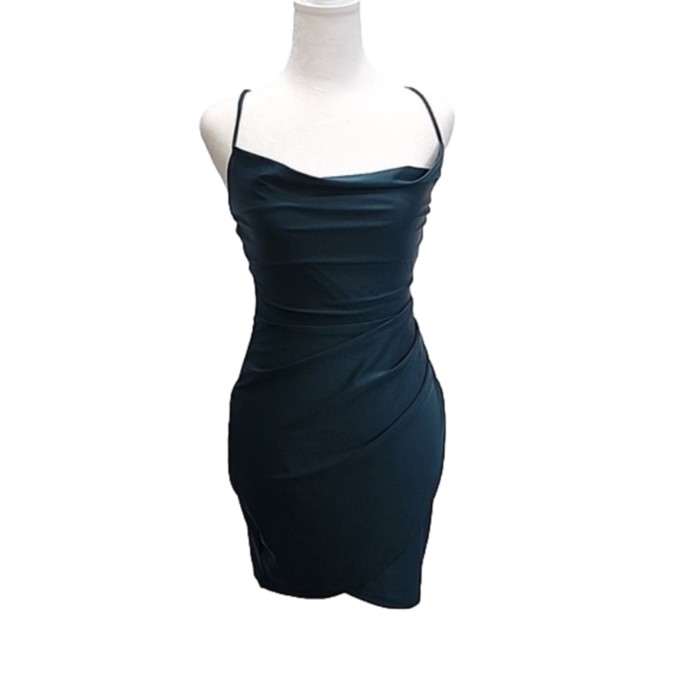 WINDSOR PARTY DRESS DARK GREEN SATIN SIZE SMALL
